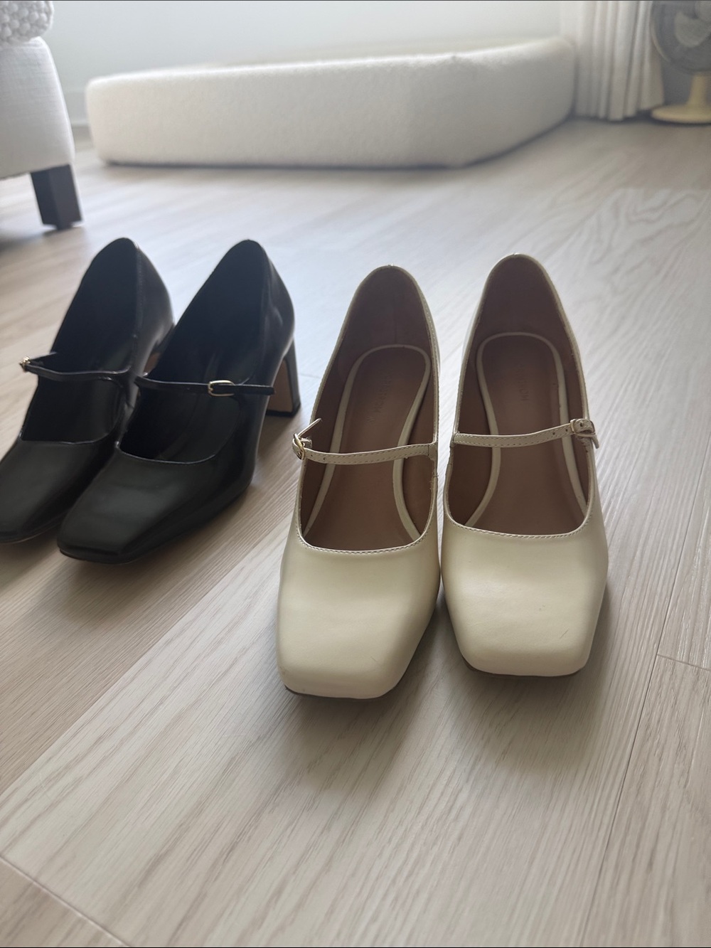 Classic Nordstrom Mary Jane Block Heel Pumps in Cream & Black 7